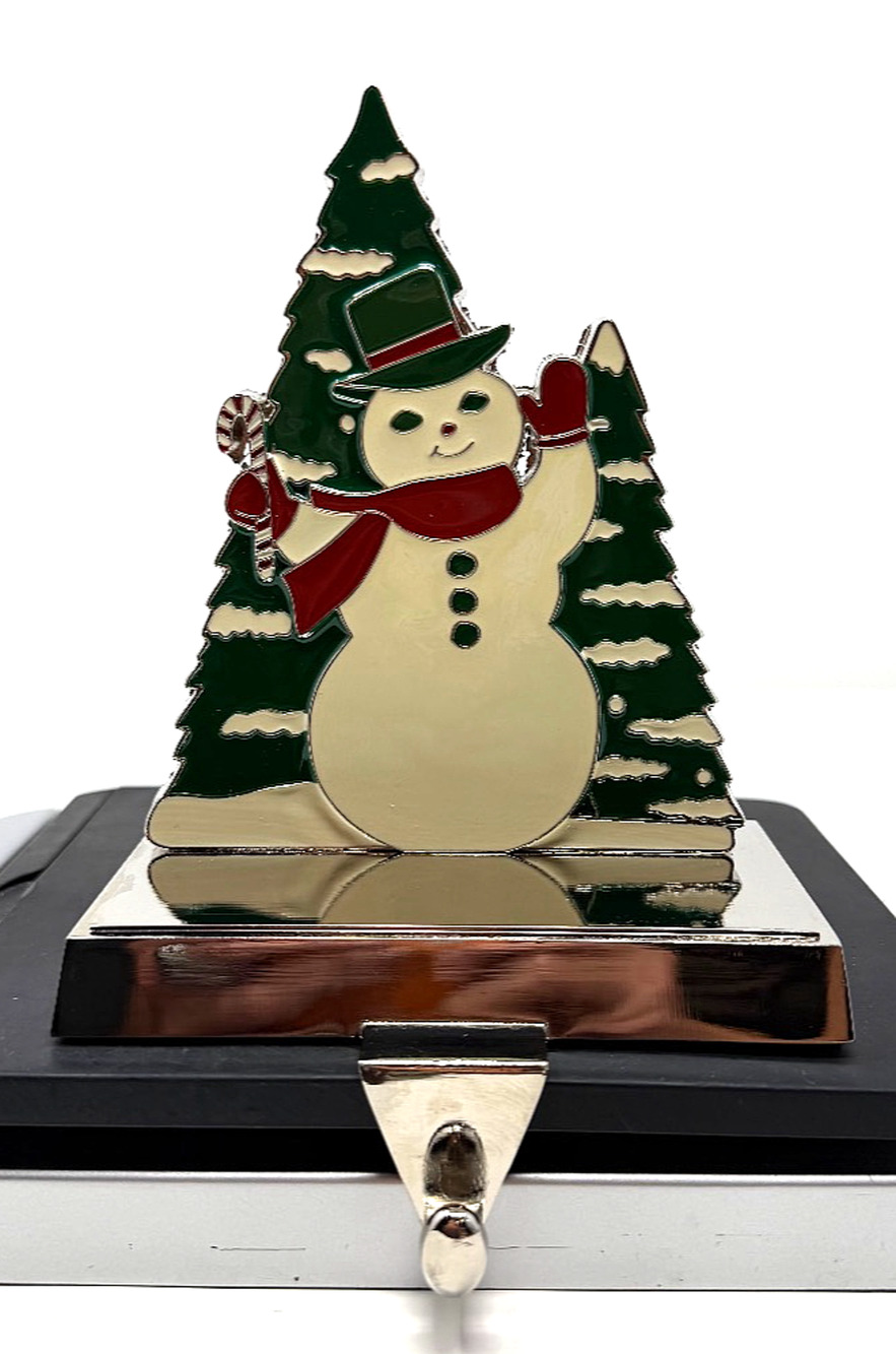 Vintage Enamel Snowman Christmas Stocking Holder Mantel Hook 6x5x4